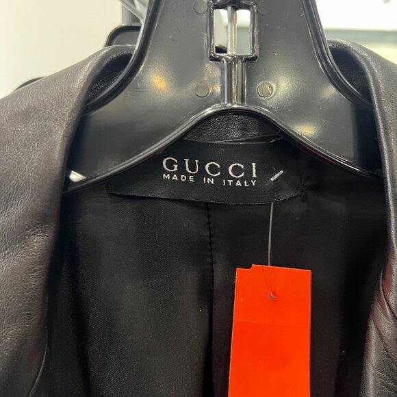 Gucci Black Leather Blazer No Closure Collared Jacket size IT 44/8 - Picture 9 of 10